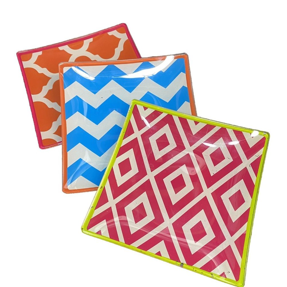 Set Of 3 Decorative Glass Trays Contemporary Design